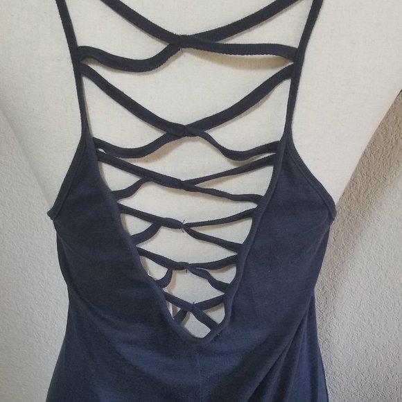 Juniors Dress Small Blue Swimsuit Cover Up Knit Short Sundress Mini Cutout - Picture 3 of 4